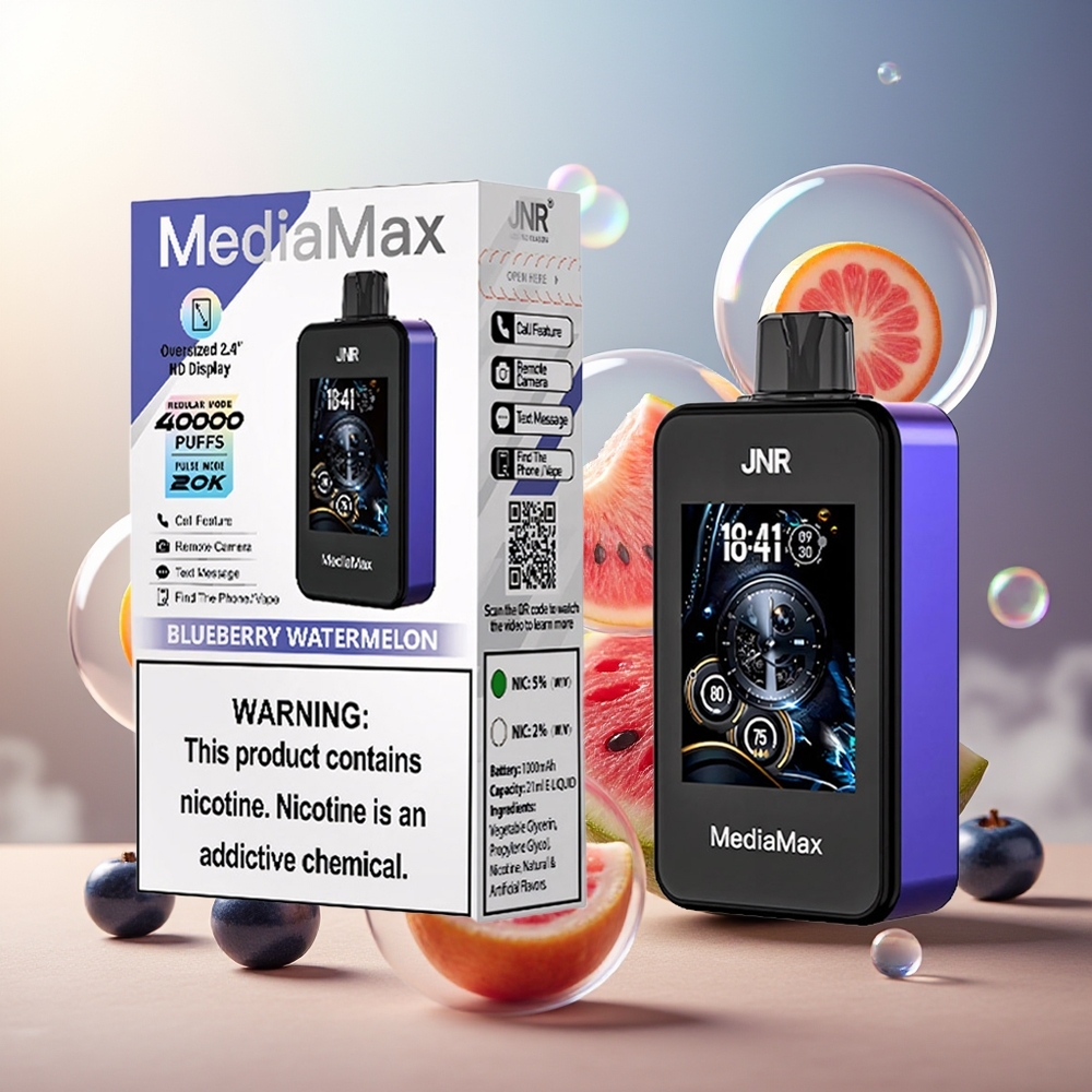 Partihandel Sverige JNR MediaMax 40000 Puffs 21mL 5% Blåbär Vattenmelon 1000mAh Type-C