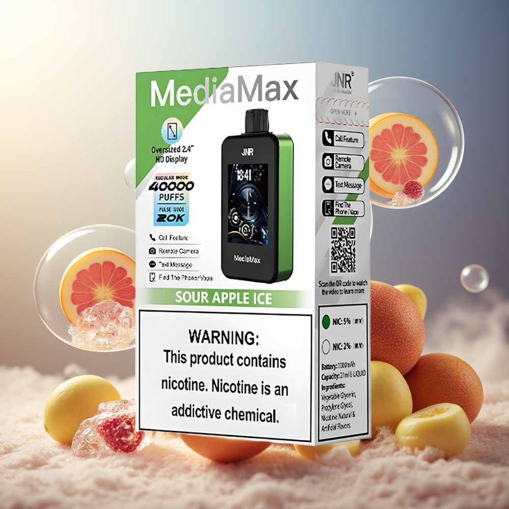 Partihandel Sverige JNR MediaMax 40000 Puffs 21mL 5% HD Display Sursött Apple Is