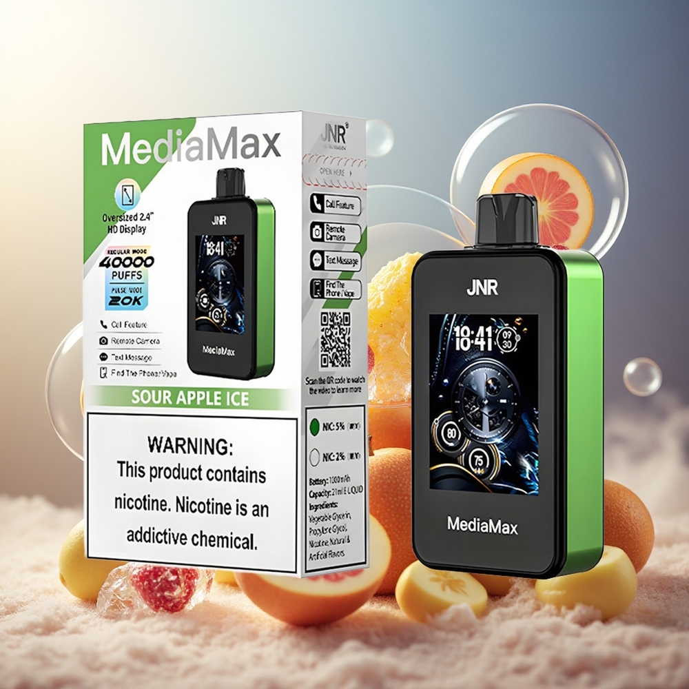 Partihandel Sverige JNR MediaMax 40000 Puffs 21mL 5% HD Display Sursött Apple Is