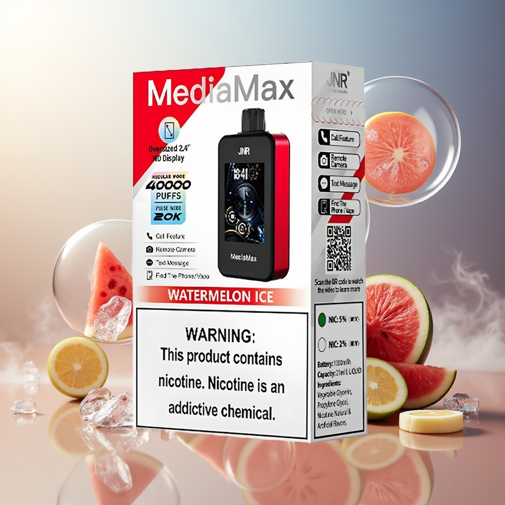 Partihandel Sverige JNR MediaMax 40000 Puffs 21mL 5% Nikotin Vattenmelon Is Type-C 2.4\" Skärm