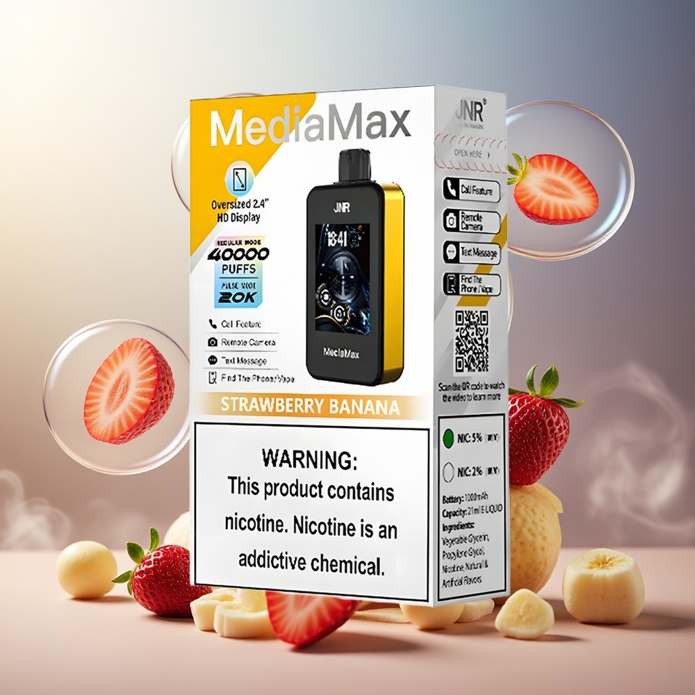 Partihandel Sverige JNR MediaMax 40000 Puffs Jordgubb Banan 21mL 5% Nicotin 1000mAh Typ-C