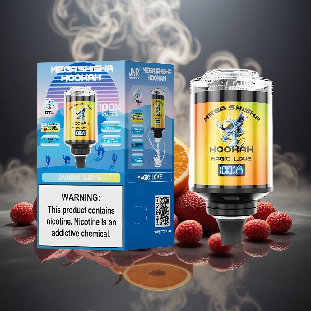 Partihandel Sverige JNR Mega Shisha Hookah 100K 2200mAh Typ-C Snabbladdning Interaktiv Skärm Justerbar Luftflöde