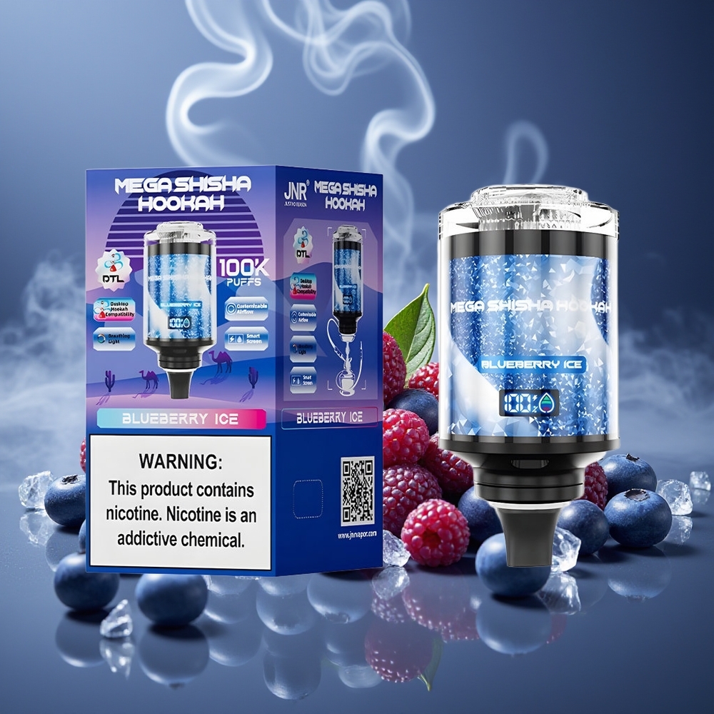Partihandel Sverige JNR Mega Shisha Hookah 100K Skrivbordskompatibel Blåbär Is 2200mAh 60ml 2%