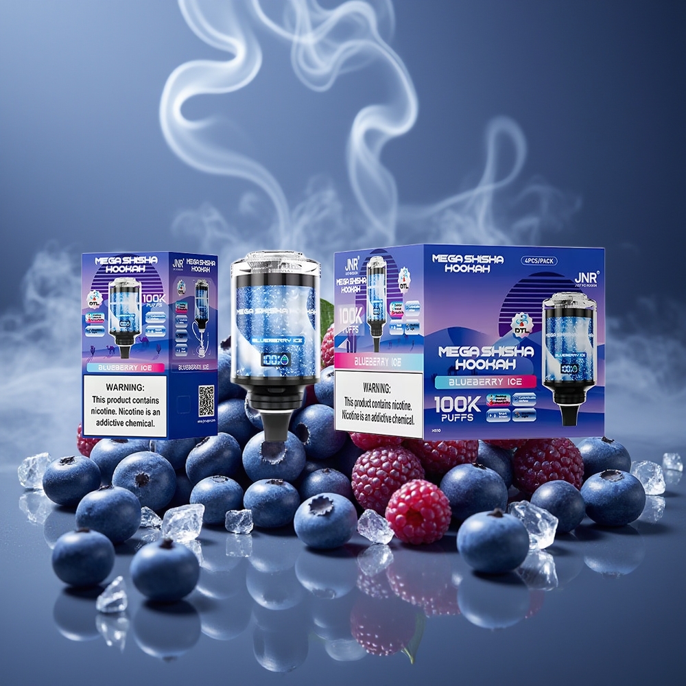 Partihandel Sverige JNR Mega Shisha Hookah 100K Skrivbordskompatibel Blåbär Is 2200mAh 60ml 2%