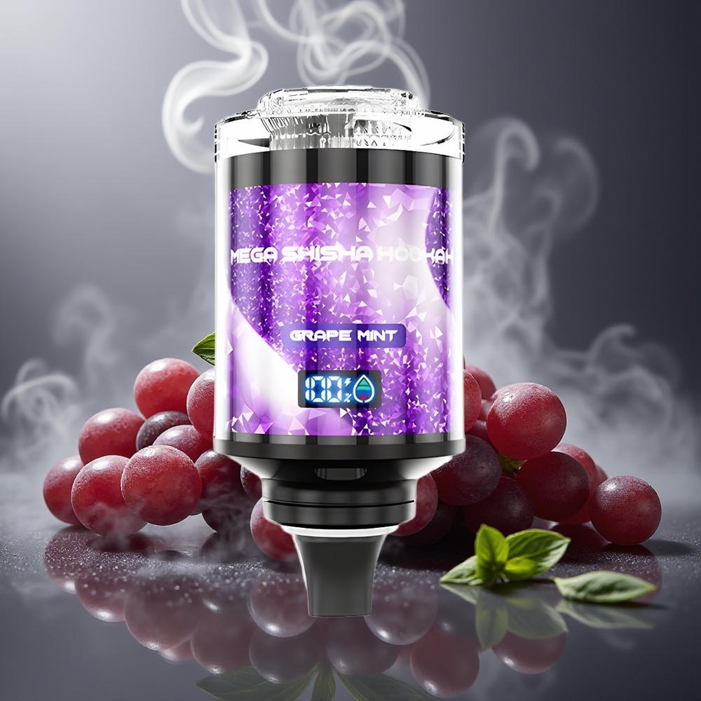 Partihandel Sverige JNR Mega Shisha Hookah 100K Skrivbordskompatibel Druva Mynta 2200mAh Typ-C