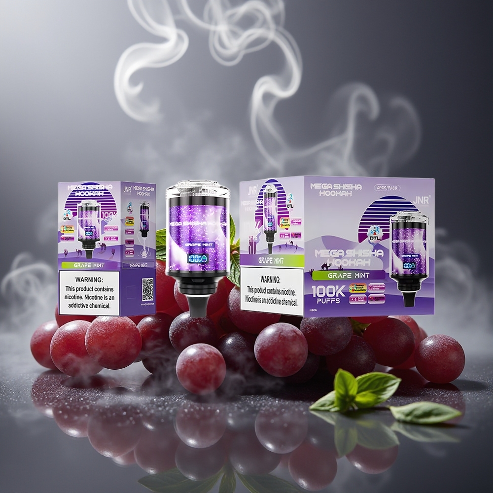Partihandel Sverige JNR Mega Shisha Hookah 100K Skrivbordskompatibel Druva Mynta 2200mAh Typ-C