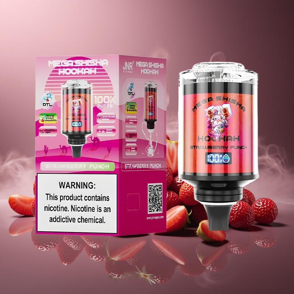 Partihandel Sverige JNR Mega Shisha Hookah 100K Skrivbordskompatibel Jordgubbspunch 2200mAh Typ-C 60ml