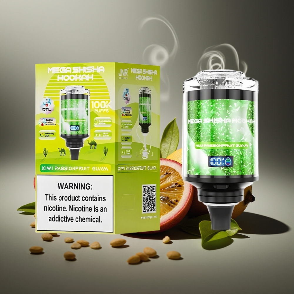 Partihandel Sverige JNR Mega Shisha Hookah 100K Skrivbordskompatibel Kiwi Passionfrukt Guava 2200mAh Typ-C 100000 puffar