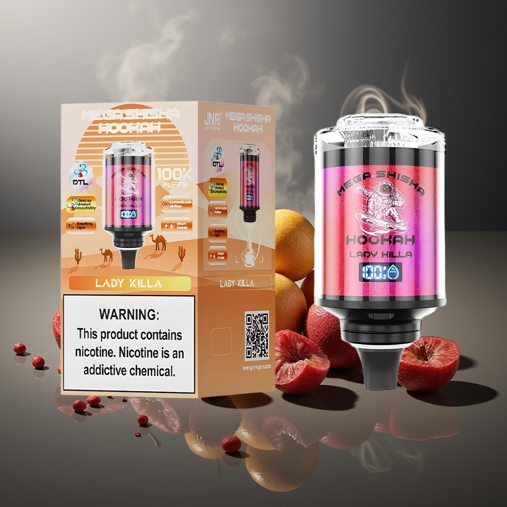 Partihandel Sverige JNR Mega Shisha Hookah 100K Skrivbordskompatibel Lady Killa 2200mAh Typ-C 60ml