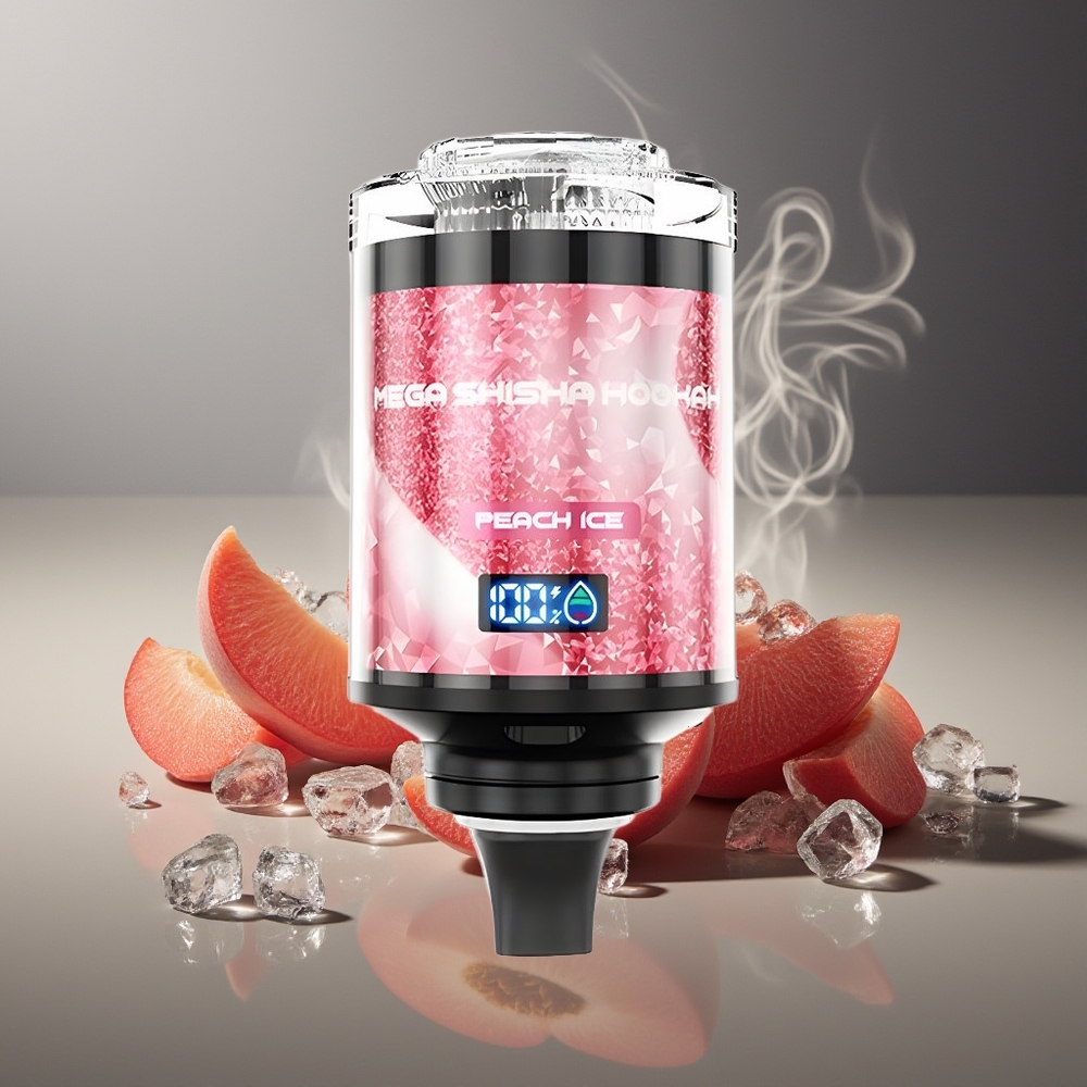 Partihandel Sverige JNR Mega Shisha Hookah 100K Skrivbordskompatibel Persika Is 2200mAh Typ-C 60ml
