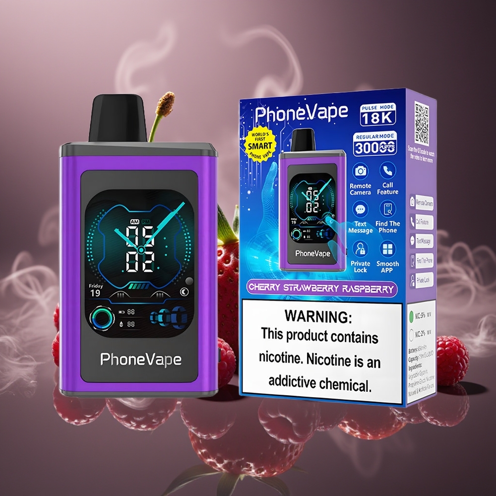 Partihandel Sverige JNR PhoneVape 30000 puffar Laddbar Turbo Körsbär Jordgubb Hallon 5% Nikotin