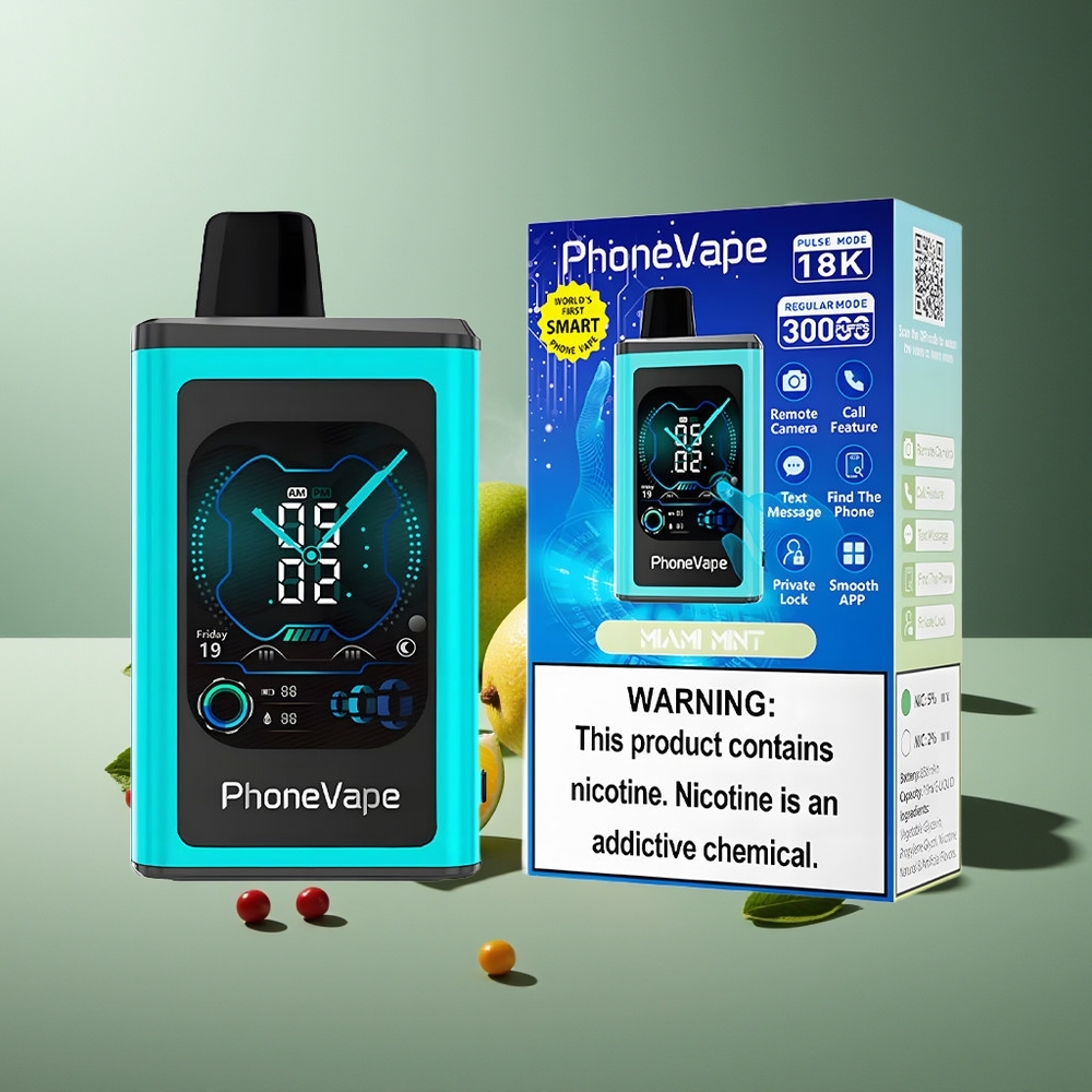 Partihandel Sverige JNR PhoneVape 30000 puffar Turbo Miami Mynta Typ-C Skärm