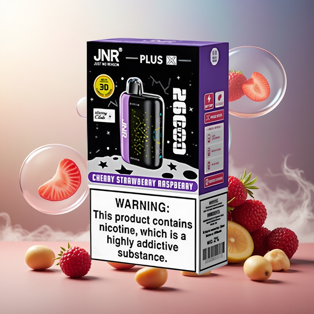 Partihandel Sverige JNR Plus-X 26000 Puffs 850mAh 28ml 2% Dual Mesh Coil Type-C Skärm Körsbär Jordgubb Hallon