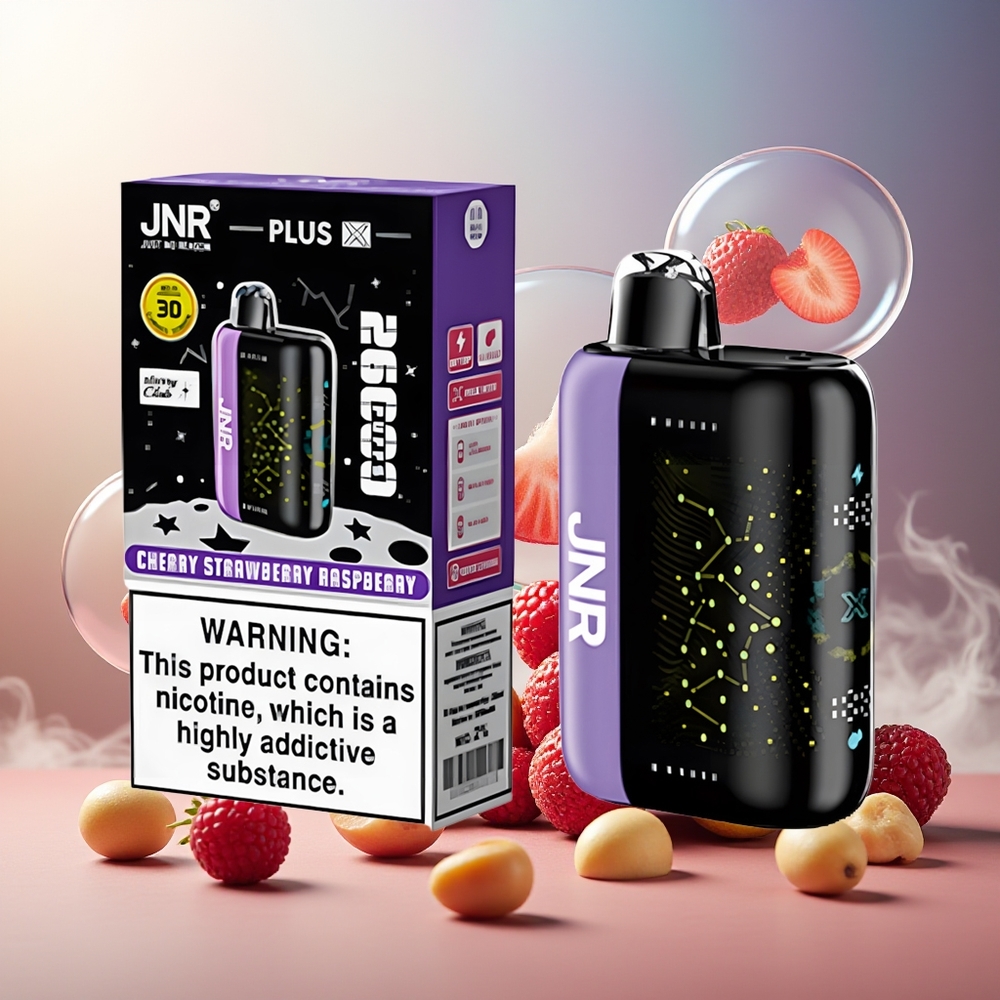 Partihandel Sverige JNR Plus-X 26000 Puffs 850mAh 28ml 2% Dual Mesh Coil Type-C Skärm Körsbär Jordgubb Hallon