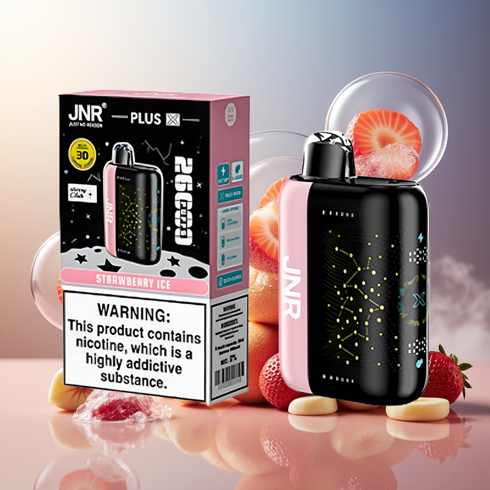 Partihandel Sverige JNR Plus-X 26000 Puffs 850mAh 28ml Jordgubb Is Dual Mesh Coil Type-C 3D Skärm