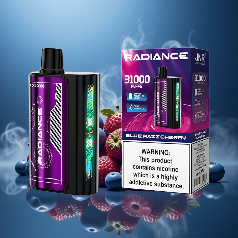 Partihandel Sverige JNR Radiance 31000 Puffs 28ml Blå Hallon Körsbär Dual Mesh Coil