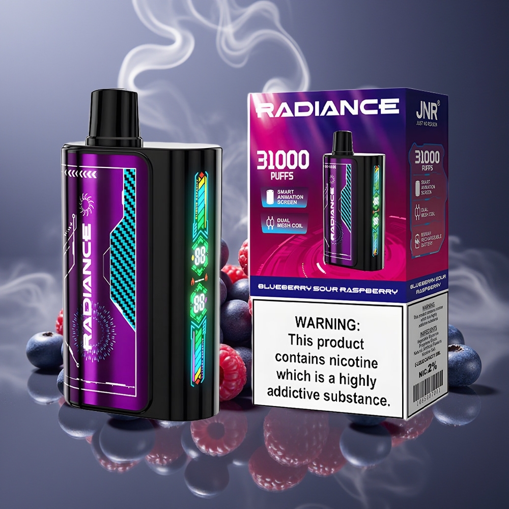Partihandel Sverige JNR Radiance 31000 Puffs 28ml Dual Mesh Coil Blåbär Sur Hallon