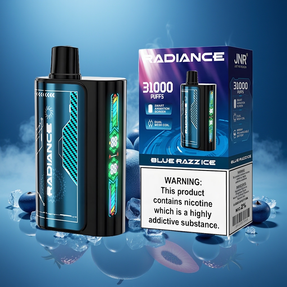 Partihandel Sverige JNR Radiance 31000 Puffs Blå Hallon Is 28ml Dual Mesh 950mAh