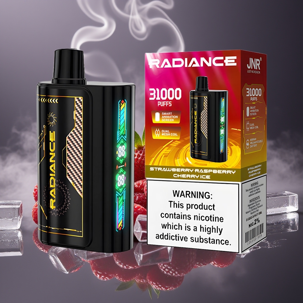 Partihandel Sverige JNR Radiance 31000 Puffs Engångs Vape Jordgubb Hallon Körsbär Is 28ml Dual Mesh 950mAh Type-C