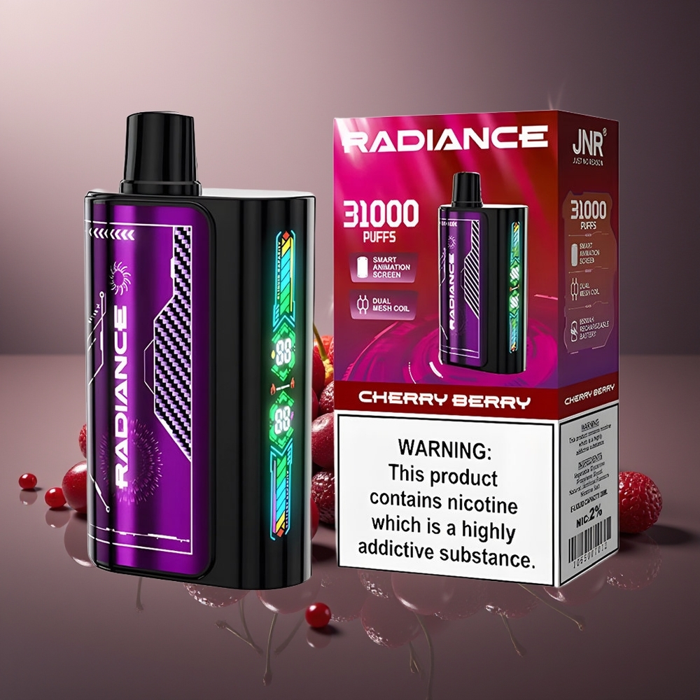 Partihandel Sverige JNR Radiance 31000 Puffs Engångs Vape Körsbär Bär 28ml Dual Mesh 2%