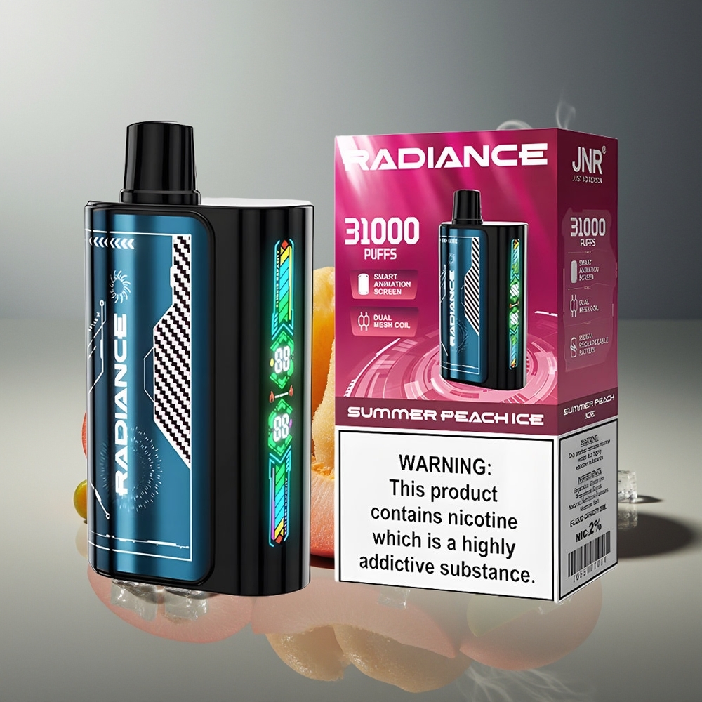 Partihandel Sverige JNR Radiance 31000 Puffs Sommar Persika Is 28ml Dual Mesh Coil