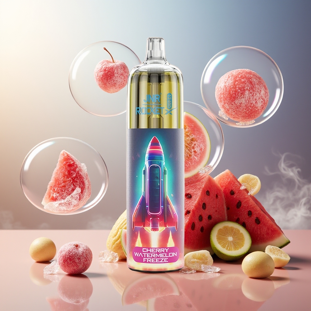 Partihandel Sverige JNR Rocket-X 12400 Puffs Justerbar Luftflöde RGB Ljus Körsbär Vattenmelon Frys 1.2ohm Mesh Coil 850mAh Typ-C