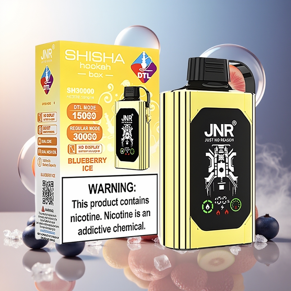 Partihandel Sverige JNR Shisha Hookah Box 20500 Puffs HD Display 1000mAh 25ml Dual Mesh Coil Type-C Blåbär Is