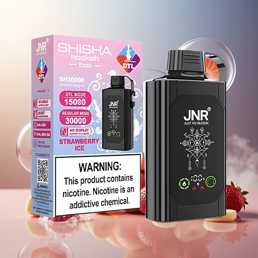 Partihandel Sverige JNR Shisha Hookah Box 20500 Puffs HD Display 1000mAh 25ml Dual Mesh Coil Type-C Jordgubb Is