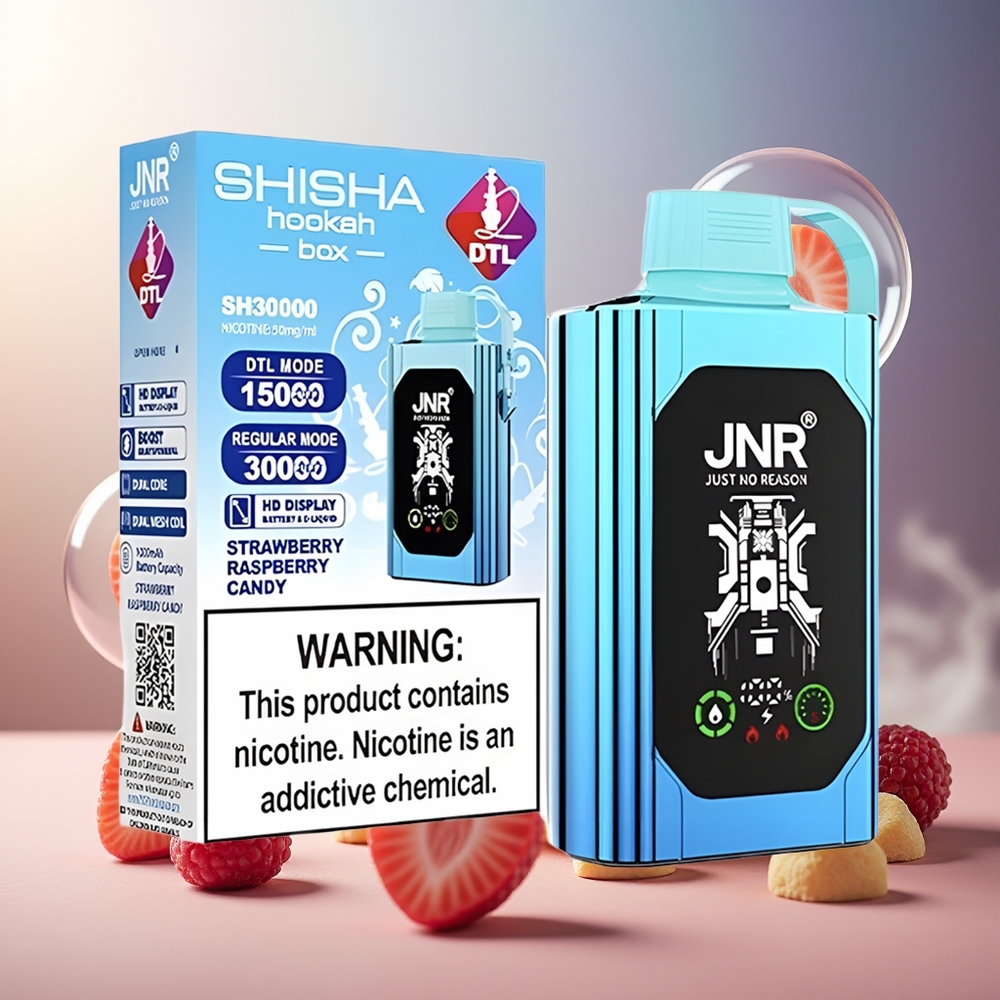 Partihandel Sverige JNR Shisha Hookah Box 20500 Puffs HD Display 25ml Jordgubb Hallon Godis