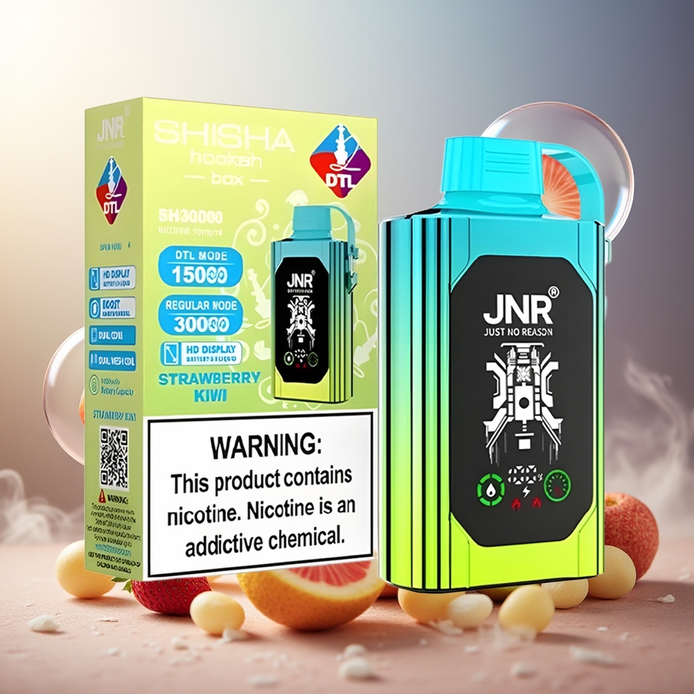Partihandel Sverige JNR Shisha Hookah Box 20500 Puffs Jordgubb Kiwi HD Display 1000mAh 25ml Dual Mesh Coil Type-C