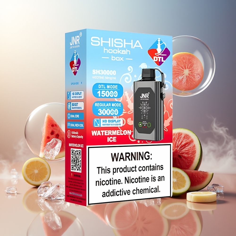 Partihandel Sverige JNR Shisha Hookah Box 20500 Puffs Vattenmelon Is HD Display 1000mAh 25ml Dual Mesh Coil Type-C