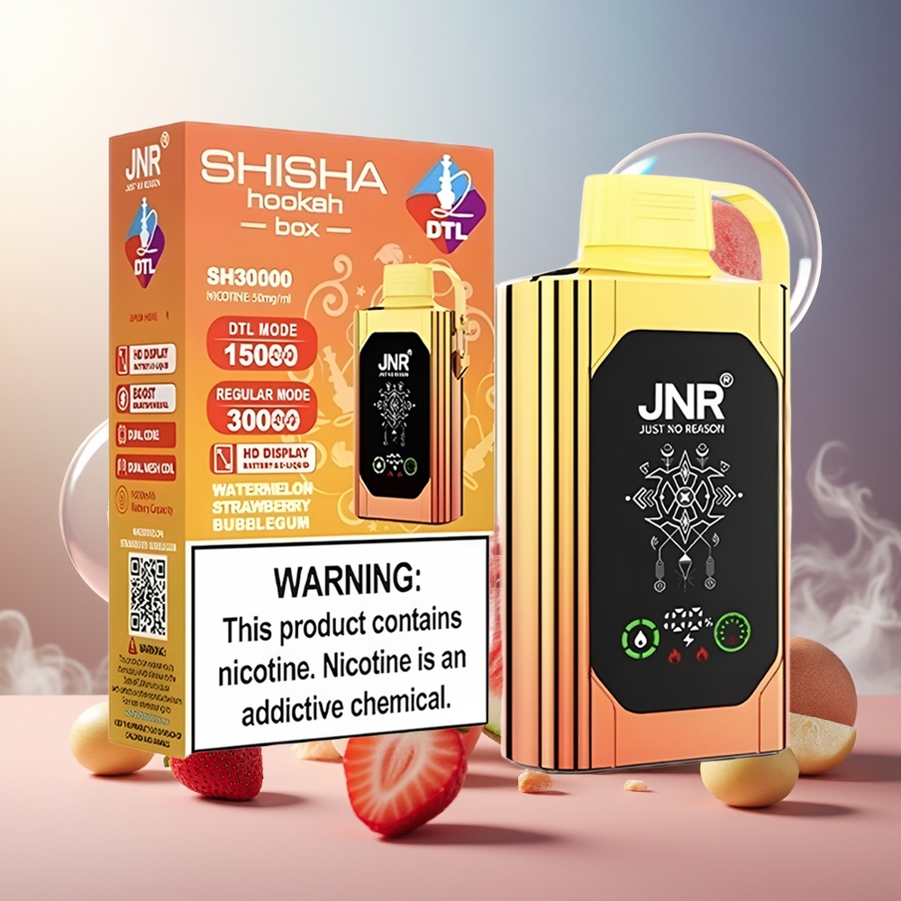 Partihandel Sverige JNR Shisha Hookah Box 20500 Puffs Vattenmelon Jordgubba Tuggummi HD Display 1000mAh Type-C