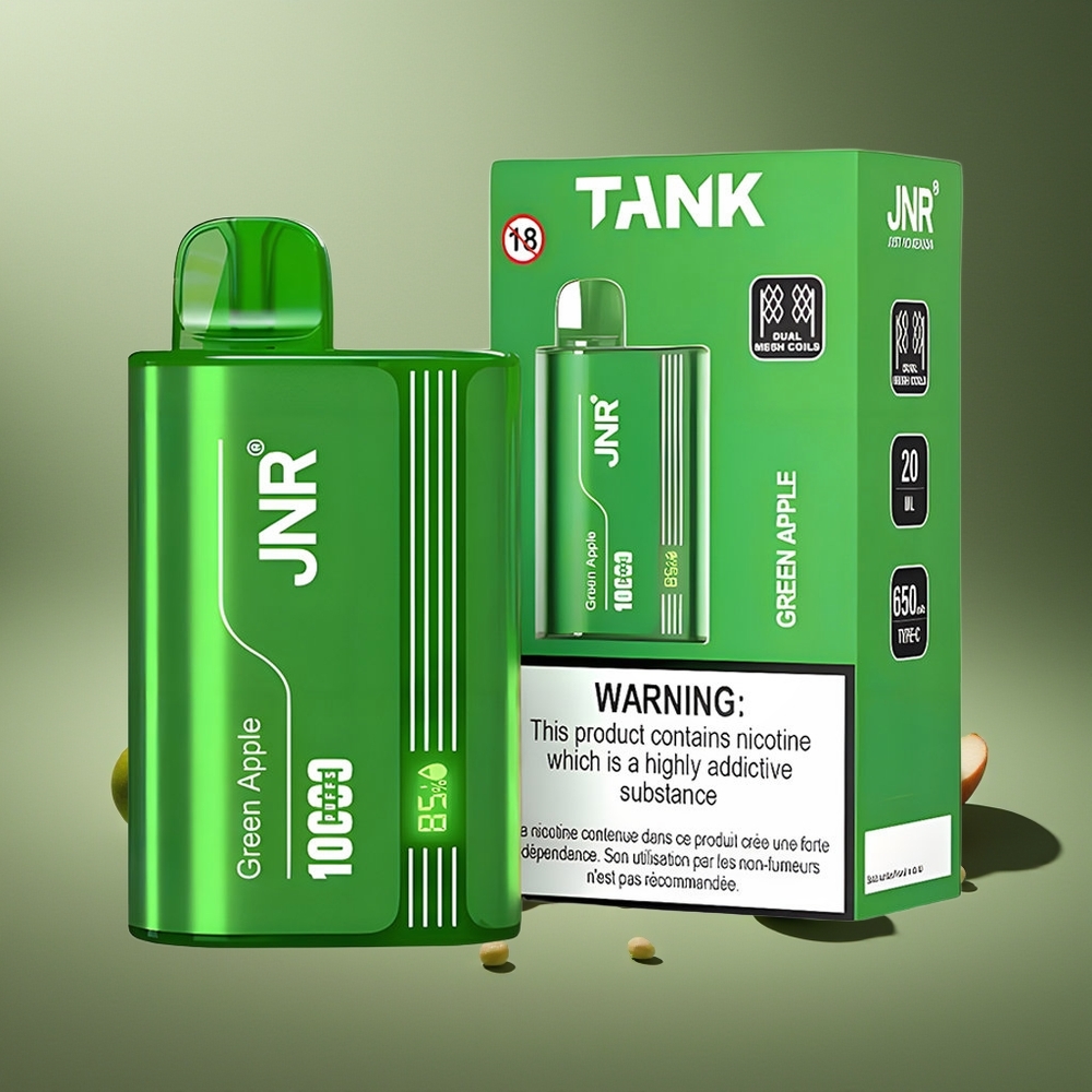Partihandel Sverige JNR Tank 10000 Puffs Dual Mesh Coil Gröna Äpple Persika Päron