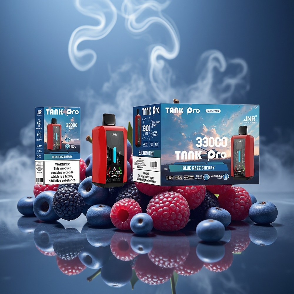 Partihandel Sverige JNR Tank Pro 33000 Drag Digital Display Dual Mesh Blå Hallon Körsbär