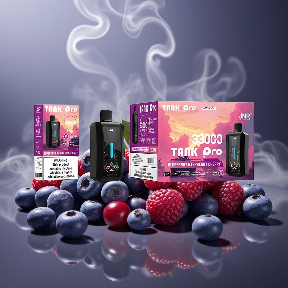 Partihandel Sverige JNR Tank Pro 33000 Puffs Digital Display Dual Mesh Coil Blåbär Hallon Körsbär