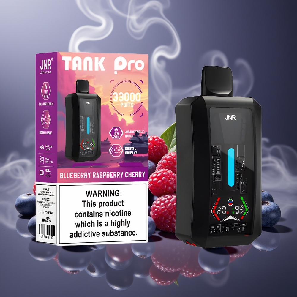 Partihandel Sverige JNR Tank Pro 33000 Puffs Digital Display Dual Mesh Coil Blåbär Hallon Körsbär