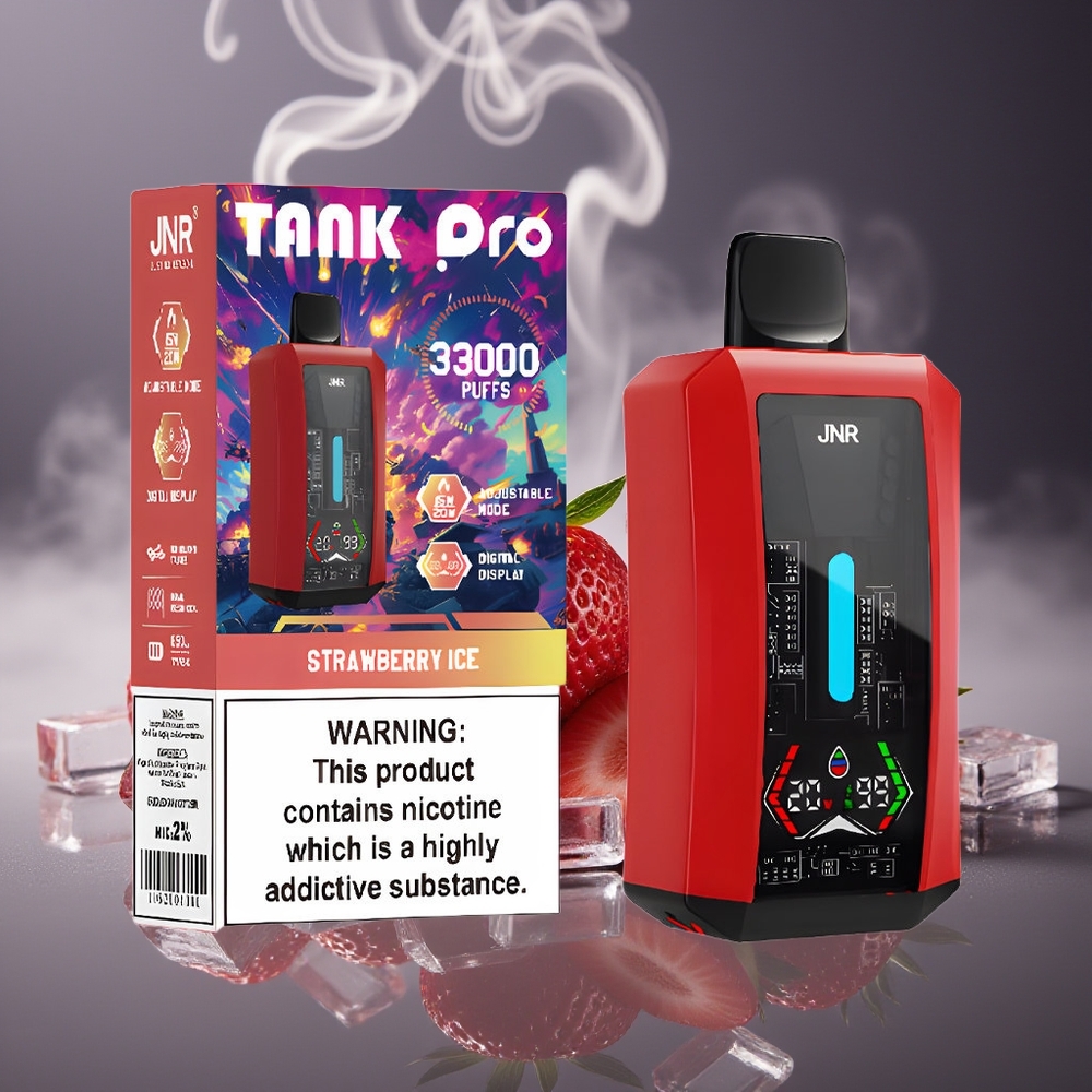 Partihandel Sverige JNR Tank Pro 33000 Puffs Engångs E-Cigg Jordgubb Is Digital Display Dual Mesh Coil