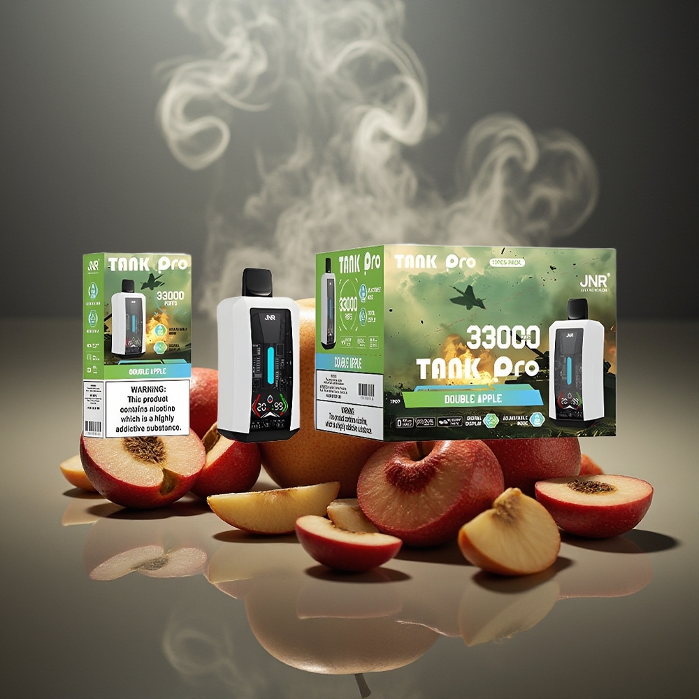 Partihandel Sverige JNR Tank Pro 33000 Puffs Engångs E-cigaret Dubbel Äpple 28ml Digital Display Dual Mesh Coil