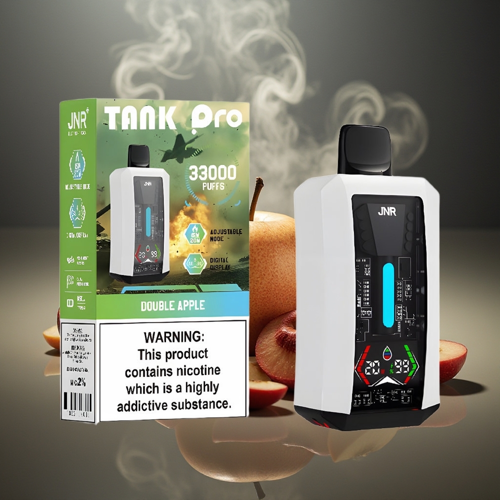 Partihandel Sverige JNR Tank Pro 33000 Puffs Engångs E-cigaret Dubbel Äpple 28ml Digital Display Dual Mesh Coil