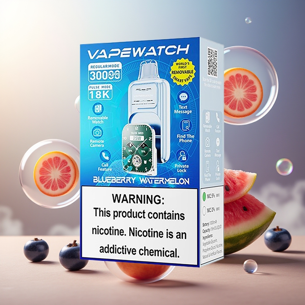 Partihandel Sverige JNR VapeWatch 30000 Blåbär Vattenmelon 1000mAh 19mL 5% Dual Mesh Type-C
