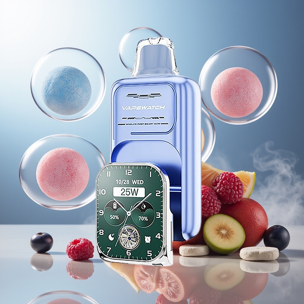Partihandel Sverige JNR VapeWatch 30000 Puffs 1000mAh Blå Hallon Is Type-C Dual Mesh