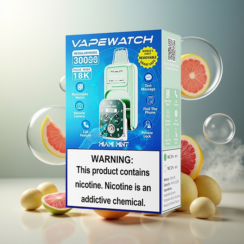Partihandel Sverige JNR VapeWatch 30000 Puffs Dual Mesh Miami Mynta 19mL 5% Type-C