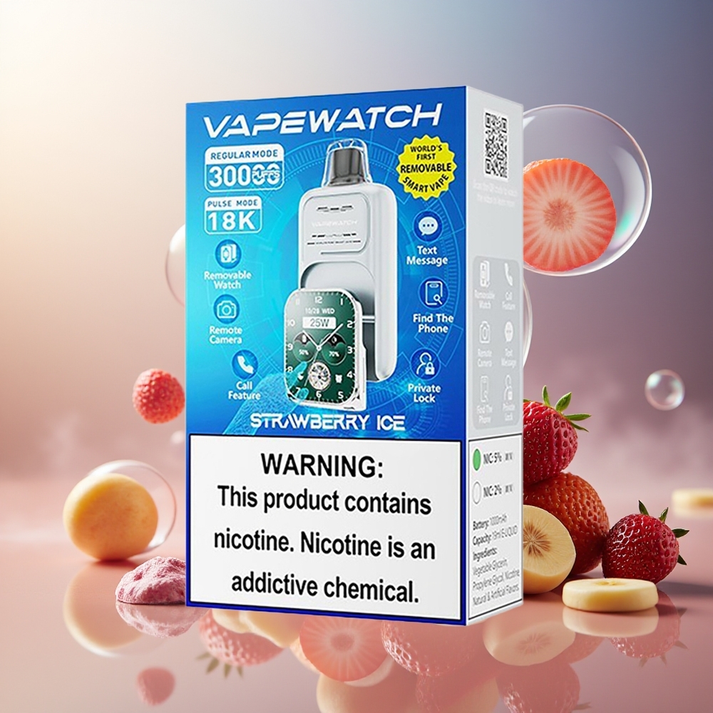 Partihandel Sverige JNR VapeWatch 30000 Puffs Jordgubb Is 19mL 1000mAh 5% Dual Mesh Coil Type-C