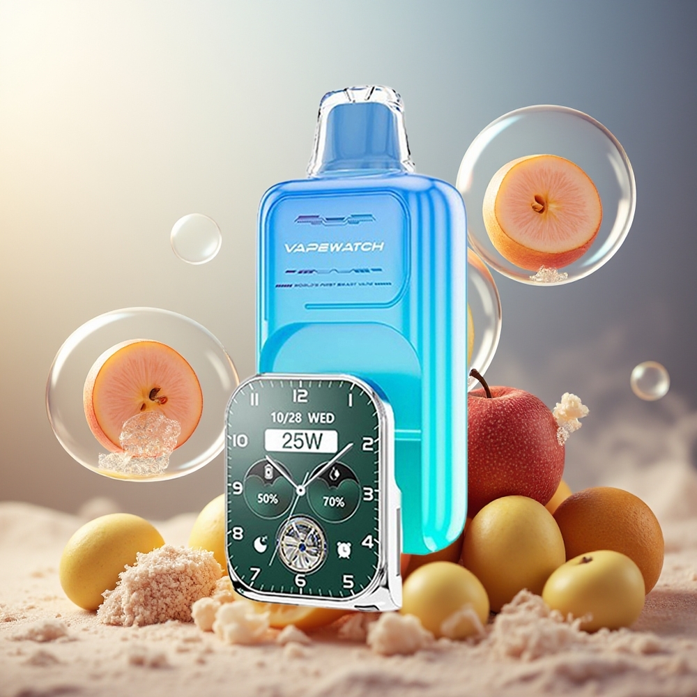 Partihandel Sverige JNR VapeWatch 30000 Puffs Sur Äpple Is 1000mAh 19mL 5% Dual Mesh Coil Type-C