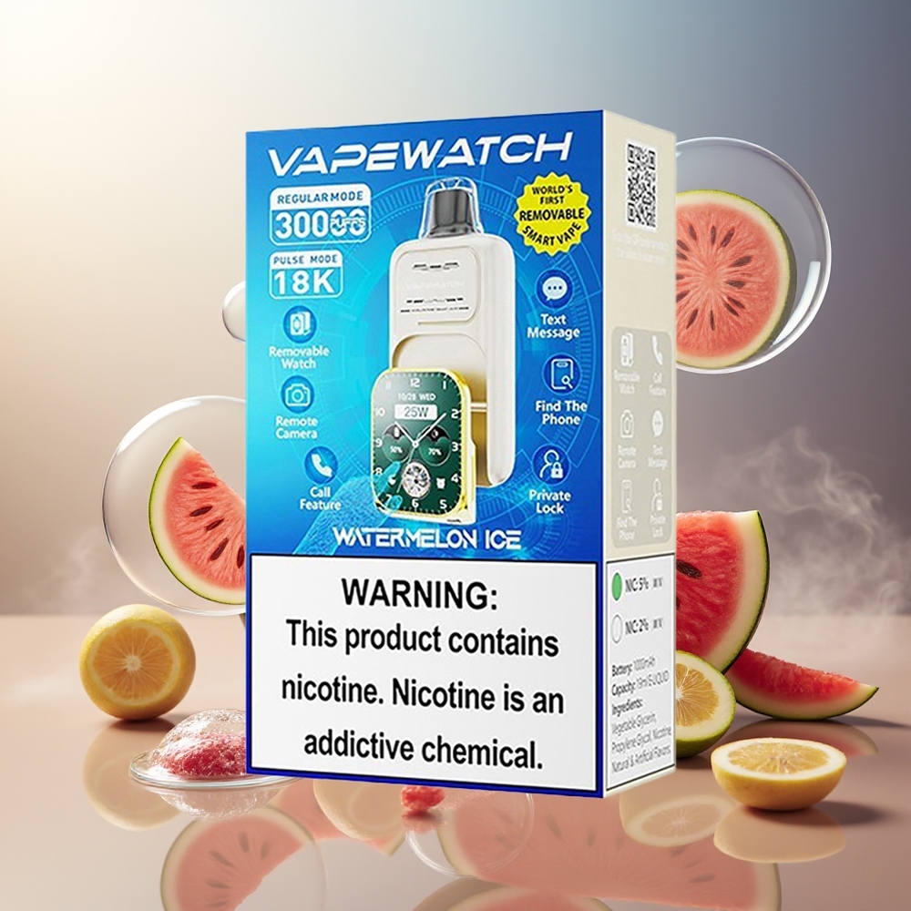 Partihandel Sverige JNR VapeWatch 30000 Puffs Vattenmelon Is 1000mAh 19mL 5% Dual Mesh Coil Type-C