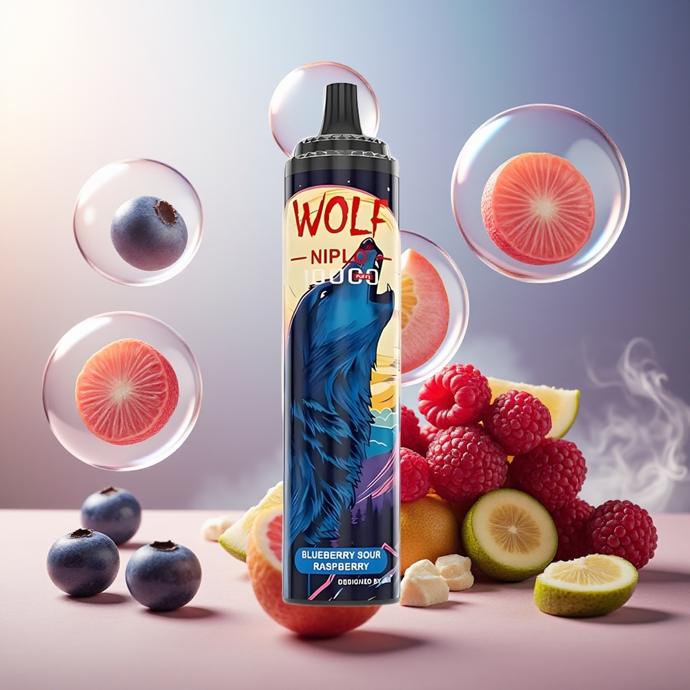 Partihandel Sverige JNR Wolf Niplo 10000 Puffs Blåbär Sur Hallon 1.0 Ohm Mesh 650mAh 20ml Type-C