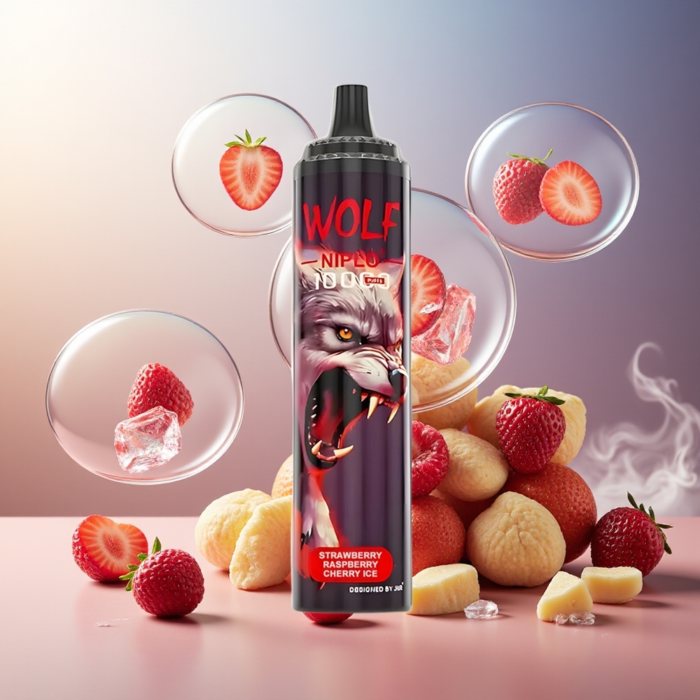 Partihandel Sverige JNR Wolf Niplo 10000 Puffs Jordgubb Hallon Körsbär Is 1.0 Ohm 650mAh 20ml Typ-C