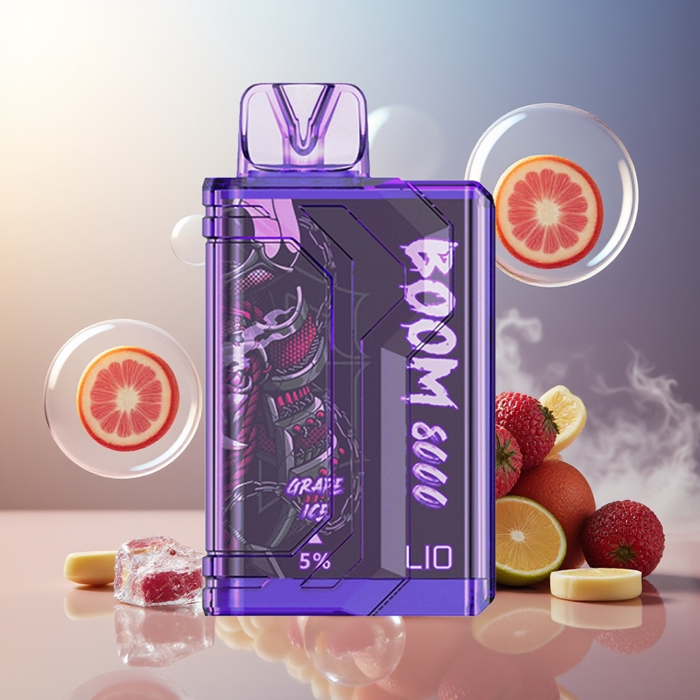Partihandel Sverige LIO BOOM PRO 8000 Puffs Engångs Vape Druvis Is 650mAh Mesh Coil 15ml 5%