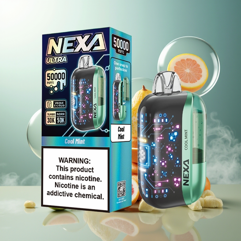Partihandel Sverige NEXA Ultra 50000 20ml 800mah 5% Kylmynta 0.9ohm Dual Mesh 3D Skärm Typ-C