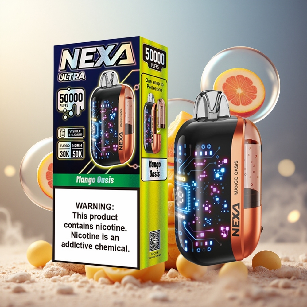 Partihandel Sverige NEXA Ultra 50000 Mango Oas 20ml 800mah 5% 0.9ohm 3D Skärm Typ-C